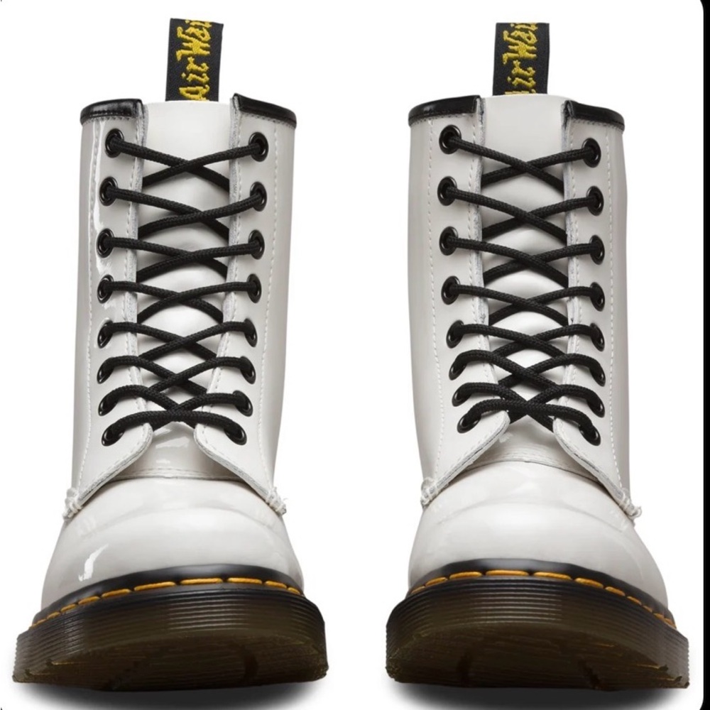 White Lace-Up Combat Boots with Black Accents